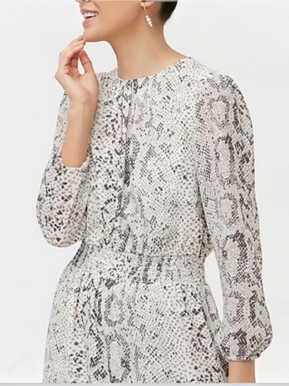 J. Crew Chiffon Flounce Hem Snake-Print Long-Sleeve Midi Dress Women’s Size XS